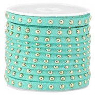 Imitatie suède 5mm met Studs goud Turquoise green